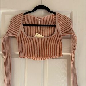 Peppermayo Orange and Cream Ribbed Crop